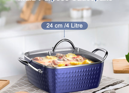 Casserole Dish, Square Induction Saucepan With Lid, 24cm 4L Stock Pots Non Stick Saucepan, Aluminum Ceramic Coating Cooking Pot - PFOA Free, Suitable For All Hobs Types Amazon Banned