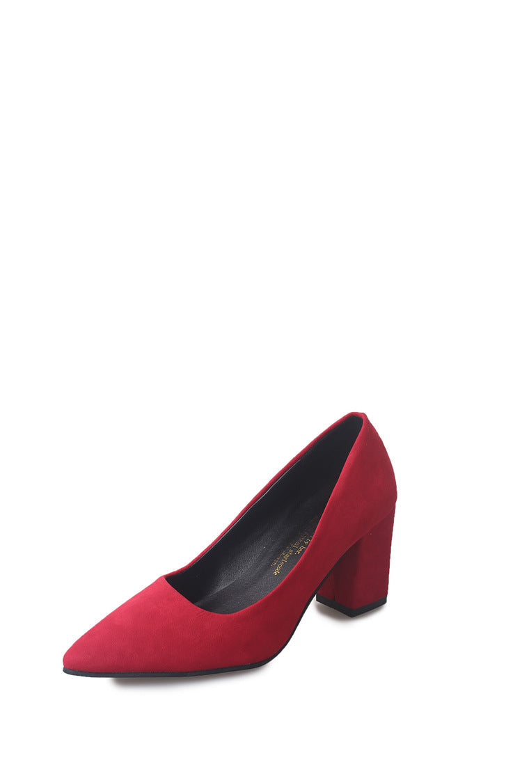 Spring new female grey lady shoes shallow pointed high-heeled shoes with thick shoes with all-match