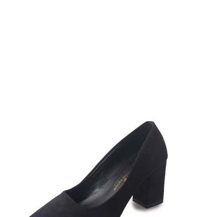 Spring new female grey lady shoes shallow pointed high-heeled shoes with thick shoes with all-match