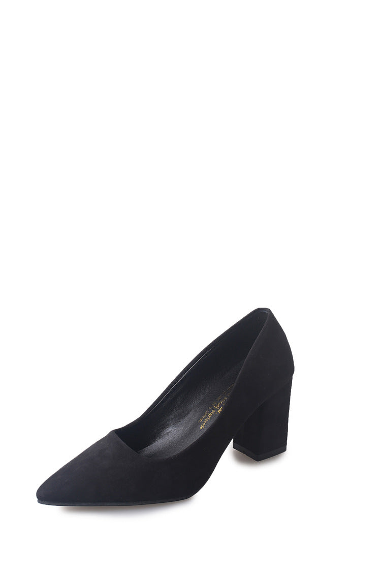 Spring new female grey lady shoes shallow pointed high-heeled shoes with thick shoes with all-match