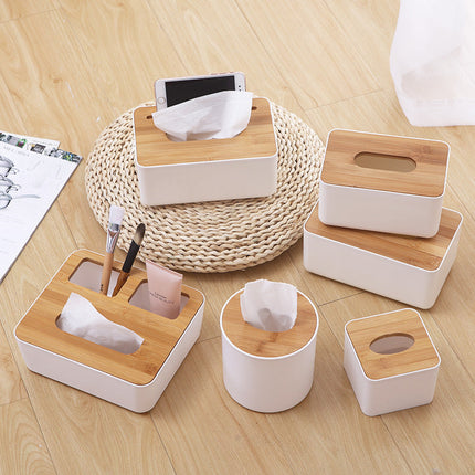 Bamboo wood tissue box
