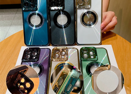 Electroplated Phone Case Luxury Plating CD Pattern Magsafe Bracket Case For IPhone 12 13 14 Pro Max Invisible Camera Stand Holder Lens Holder Magnetic Suction
