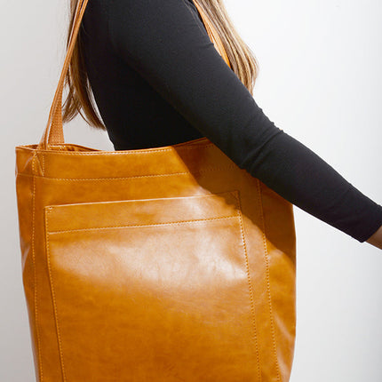Retro Large Capacity Shoulder Bag With Big Pocket Oil Wax Leather Totes Fashion Daily Shopping Handbags