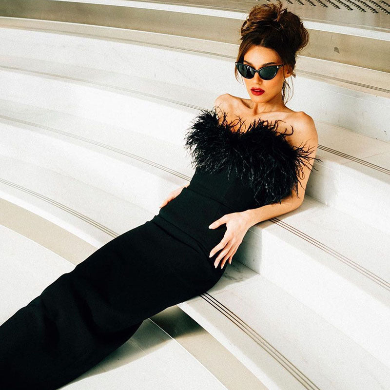 Ladies Wrap Dress Fashion Patchwork Feathers