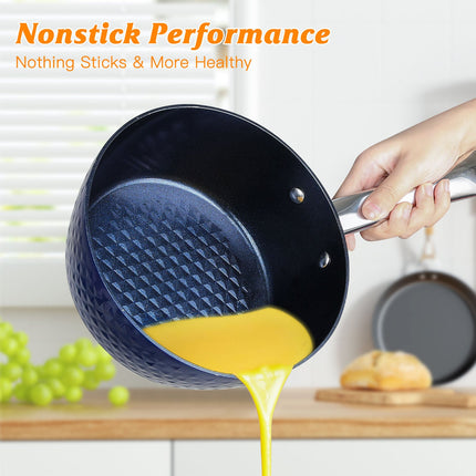 Induction Saucepan With Lid, 18cm 1.5L Milk Pan Non Stick Saucepan, Aluminum Ceramic Coating Cooking Pot - PFOA Free With Stainless Steel Handle, Suitable For All Hobs Types