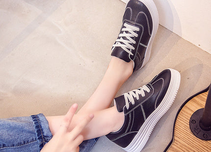 2021 New Spring Thick White Shoes Casual Shoes Female Korean Female Leather Shoes Solid Platform Shoes