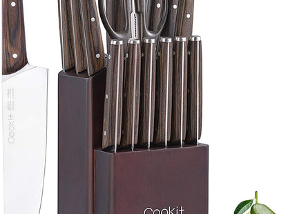 Kitchen Knife Sets, 15 Piece Knife Sets with Block for Kitchen Chef Knife Stainless Steel Knives Set Serrated Steak Knives with Manual Sharpener Knife Amazon Platform Banned
