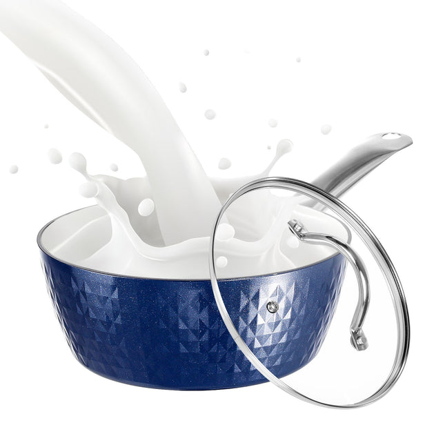 Induction Saucepan With Lid, 18cm 1.5L Milk Pan Non Stick Saucepan, Aluminum Ceramic Coating Cooking Pot - PFOA Free With Stainless Steel Handle, Suitable For All Hobs Types