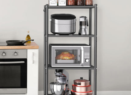 Ambitelligence Kitchen Bakers Rack, Heavy Duty Bakers Rack 4-Tier Free Standing Kitchen Storage Shelf Rack Hight Adjustable With Wheels & Feet, Industrial Metal Microwave Oven Stand Black