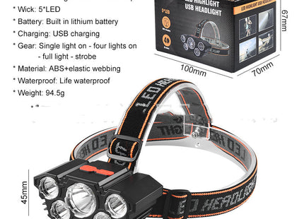 Super Bright Fishing Lights 5 Heads Long-Range Headlamps