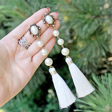 Fashion Pearls European And American Tassel Earrings