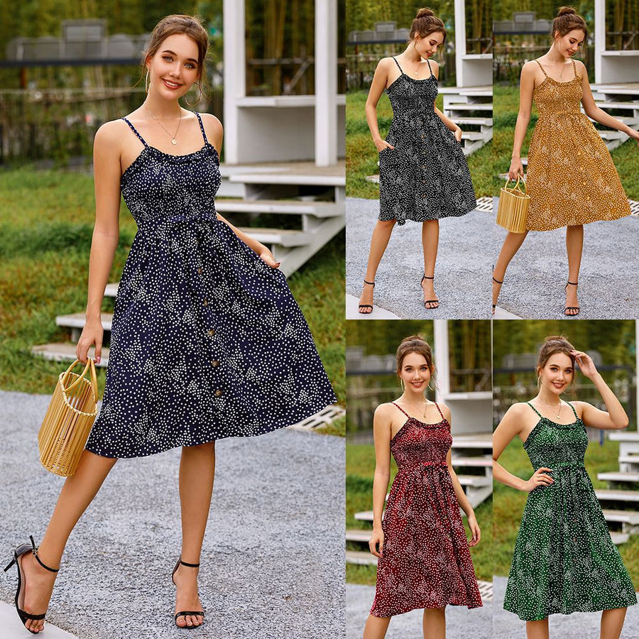 Women's Polka Dot Print Wrap Halter Dress