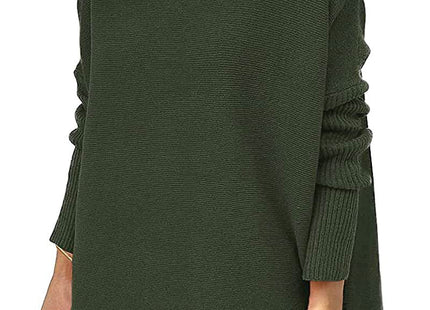 Turtleneck Sweater Mid Length Batwing Sleeve Slit Hem Tunic Pullover Sweaters Winter Tops Women Clothing