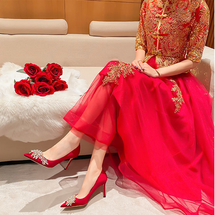 Red Wedding Shoes Female High Heels