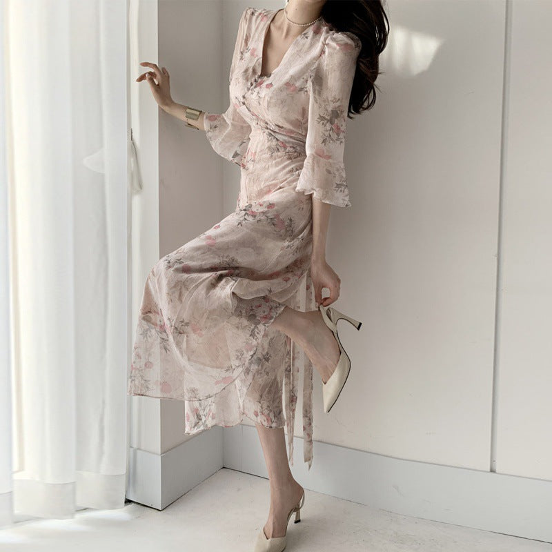 Elegant Waist Slimming Long Dress