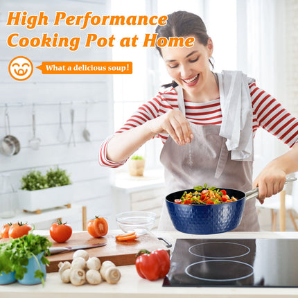 Induction Saucepan With Lid, 18cm 1.5L Milk Pan Non Stick Saucepan, Aluminum Ceramic Coating Cooking Pot - PFOA Free With Stainless Steel Handle, Suitable For All Hobs Types