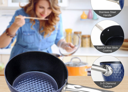 Induction Saucepan With Lid, 20cm 1.8L Milk Pan Non Stick Saucepan, Aluminum Ceramic Coating Cooking Pot - PFOA Free With Stainless Steel Handle, Suitable For All Hobs Types,  Amazon Banned