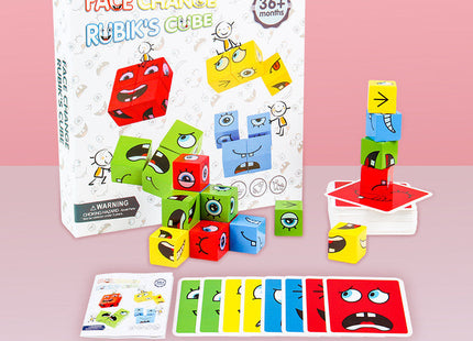 Wooden Expressions Toy Wooden Magic Cube Face Pattern Building Blocks Educational Montessori Toys Wooden Matching Block Puzzles