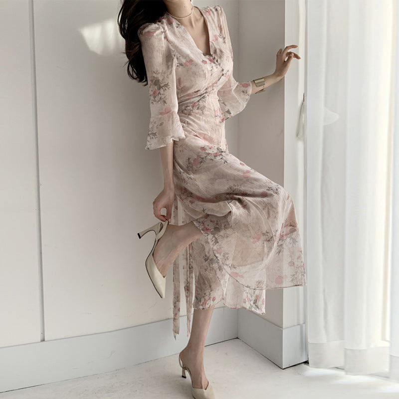 Elegant Waist Slimming Long Dress