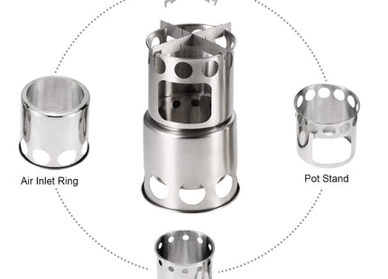 Portable Camping Stove Combo Wood Burning Stainless Steel Stove And Cooking Pot Set For Outdoor Backpacking Fishing Hiking