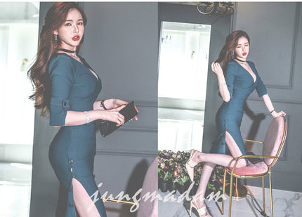 Waist slim wrap hip dress