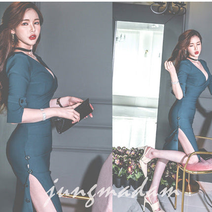 Waist slim wrap hip dress