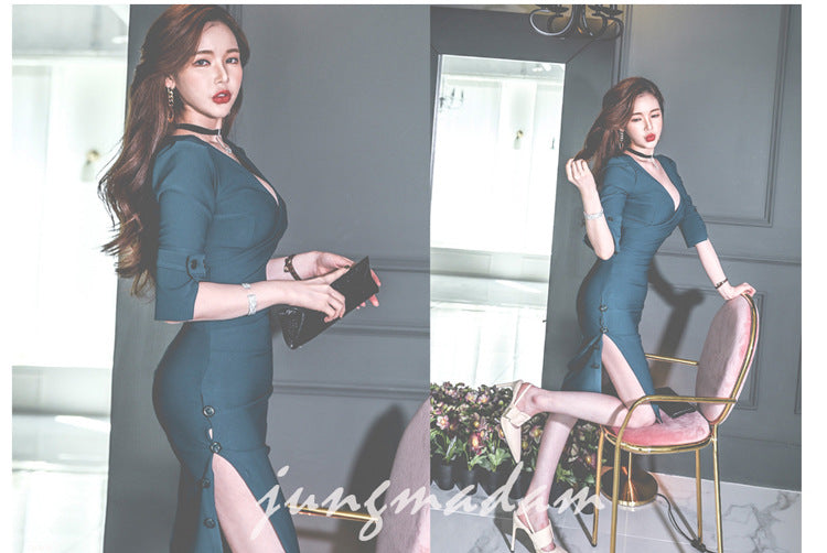 Waist slim wrap hip dress
