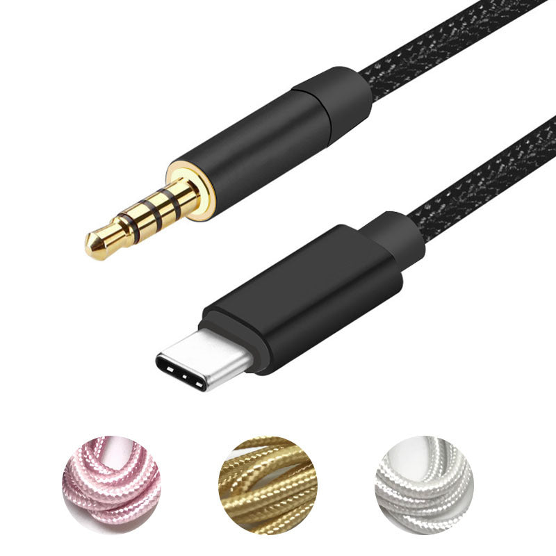 Línea de audio Tipo-C de 3.5mm Línea AUX Tipo-C Línea de audio para vehículo Tipo-C cable trenzado de color puro