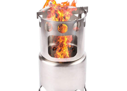 Portable Camping Stove Combo Wood Burning Stainless Steel Stove And Cooking Pot Set For Outdoor Backpacking Fishing Hiking