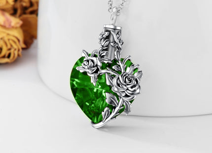 Sterling Silver Rose Flower Ashes Urn Necklace For Women As Memorial Jewelry