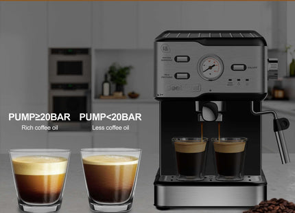 20 Bar Professional Coffee Machine With Pod Filter, Milk Frother Steam Wand & Thermometer. 1.5L Water Tank