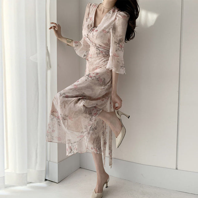 Elegant Waist Slimming Long Dress
