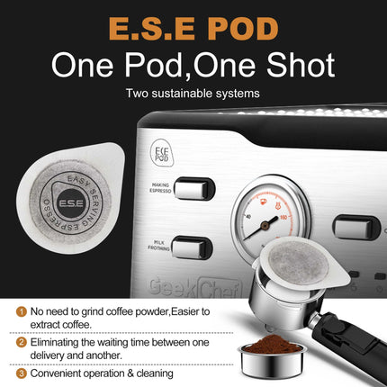 20 Bar Professional Coffee Machine With Pod Filter, Milk Frother Steam Wand & Thermometer. 1.5L Water Tank