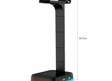 Desktop Gamer 2 In 1 RGB Headphone Stand Power Strip Desk Gaming Headset Holder With 2 USB Charging Earphone Hanger