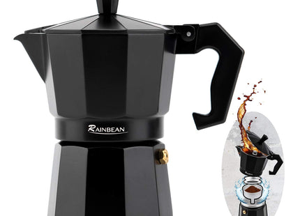Stovetop Espresso Maker Espresso Cup Moka Pot Classic Cafe Maker Percolator Coffee Maker Italian Espresso for Gas or Electric Aluminum Black Gift package with 2 cups Amazon Platform Banned