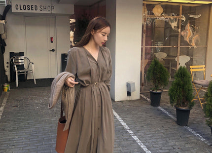 Elegant Lace-up Long Dress
