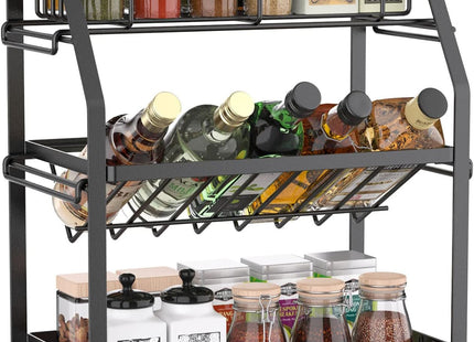 Spice Rack Organizer, 3-Tier Seasoning Organizer, Kitchen Spice Shelf, Countertop Organizer For Bathroom Vanity Kitchen-Black