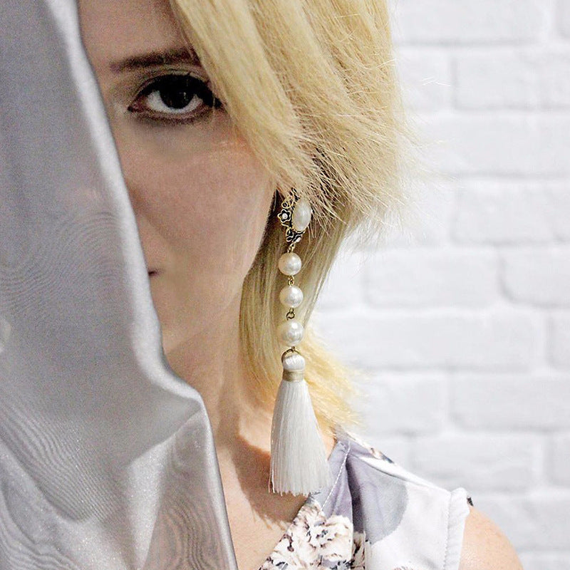 Fashion Pearls European And American Tassel Earrings