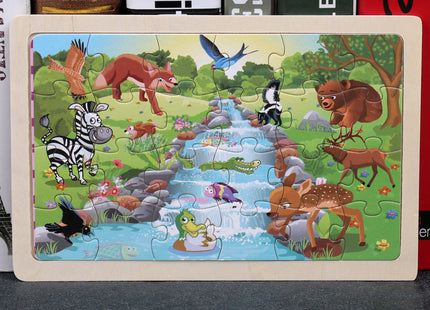 80PCS wooden educational toys educational development baby kids training toys children animal puzzle