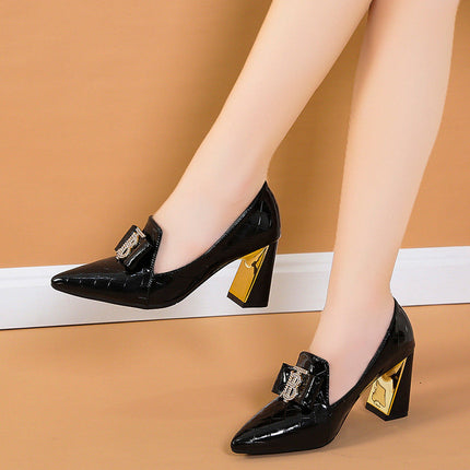 Pointed Rhinestone High Heels Female British Small Leather Shoes