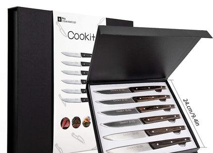 6Pcs Steak Knife Set Serrated Stainless Steel Utility with Wooden Handle