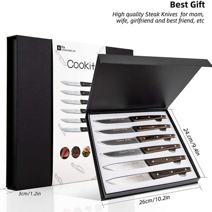 6Pcs Steak Knife Set Serrated Stainless Steel Utility with Wooden Handle