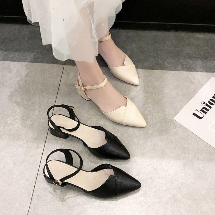 Sandalias de verano Baotou para mujer, estilo hada, tacón, zapatos individuales, puntera, calzado de mujer