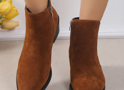 Women's Fashion Ankle Boots With Side Zipper Chunky Heel Boots Slip On Comfortable Solid Color Shoes