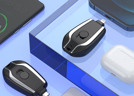 1500mAh Mini Power Emergency Pod Keychain Charger With Type-C Ultra-Compact Mini Battery Pack Fast Charging Backup Power Bank