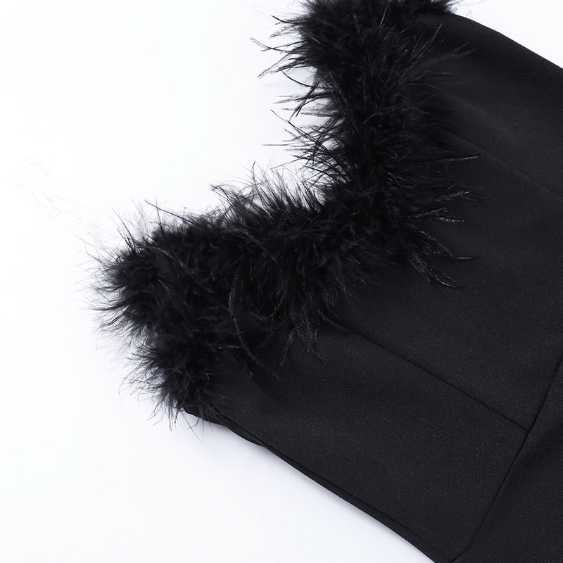 Ladies Wrap Dress Fashion Patchwork Feathers