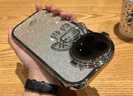 Glitter Astronaut Camera Stand Phone Case For IPhone 14 13 12 11 Pro Max XR 14 Plus Invisible Lens Bracket Plating Soft Cover