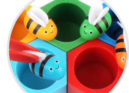 Wooden Toys Hive Board Games Children Early Education Clip Catch Bee Sensory Toys For Kids Hand-eye Coordination Game