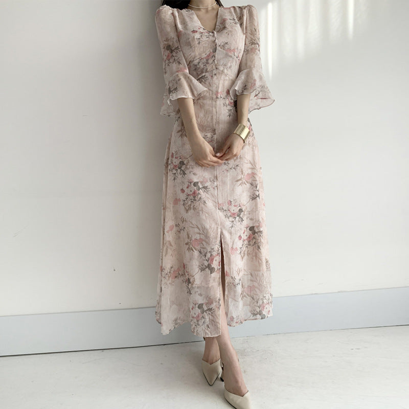 Elegant Waist Slimming Long Dress