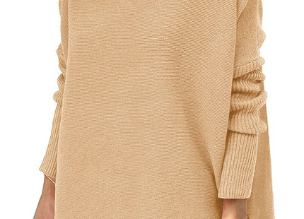 Turtleneck Sweater Mid Length Batwing Sleeve Slit Hem Tunic Pullover Sweaters Winter Tops Women Clothing